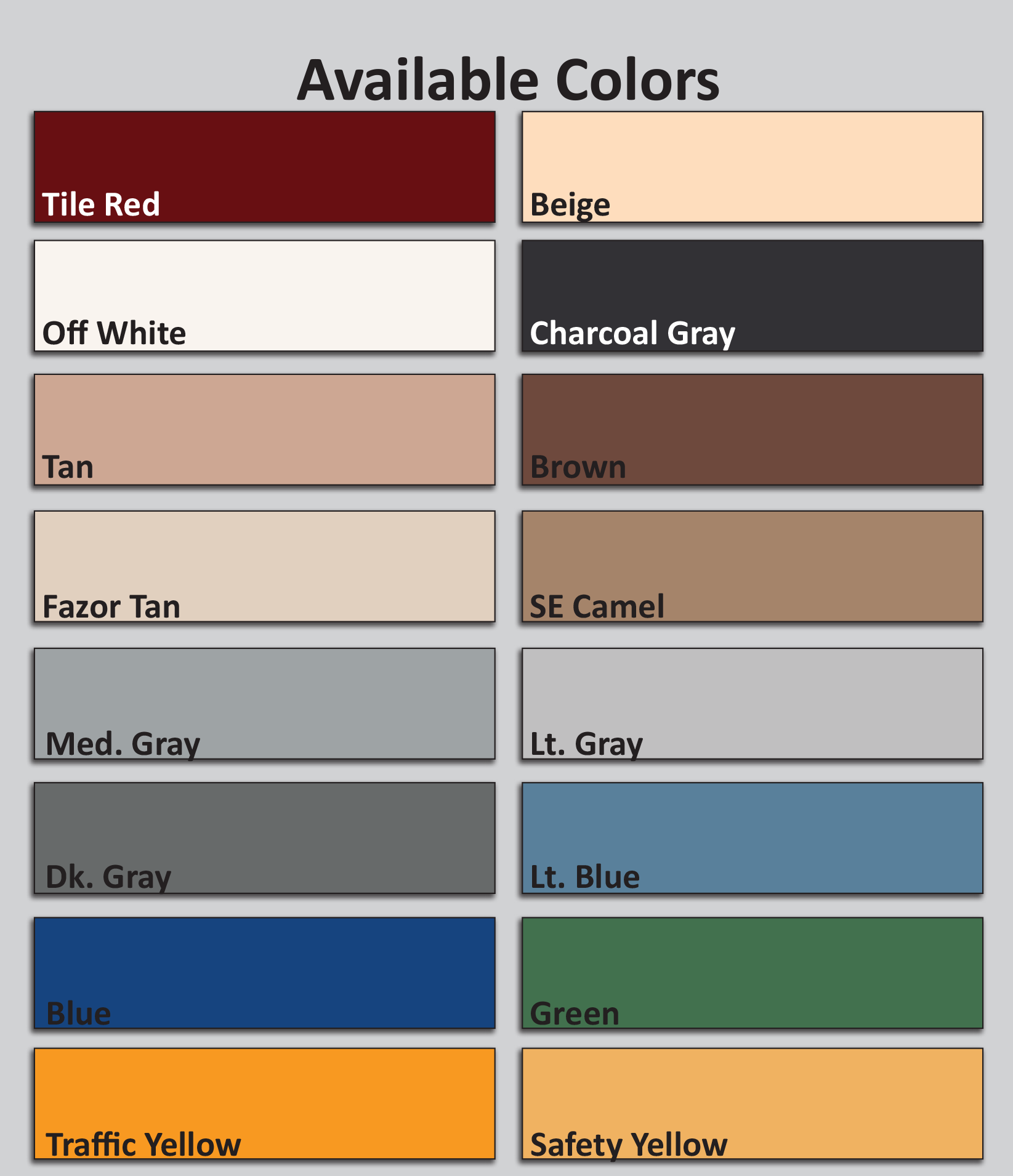 Industrial Epoxy Flooring Color Chart
